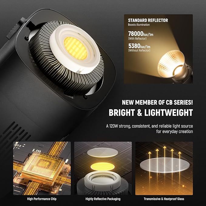 NEEWER CB120B 120W LED Video Light with 2.4G&APP Control COB Bi Color 2700K-6500K 78000lux at 1m/CCT Mode/CRI97/12 Scenes/Bowens Mount Continuous Output Lighting for Studio Photography/Video Recording - Image 3