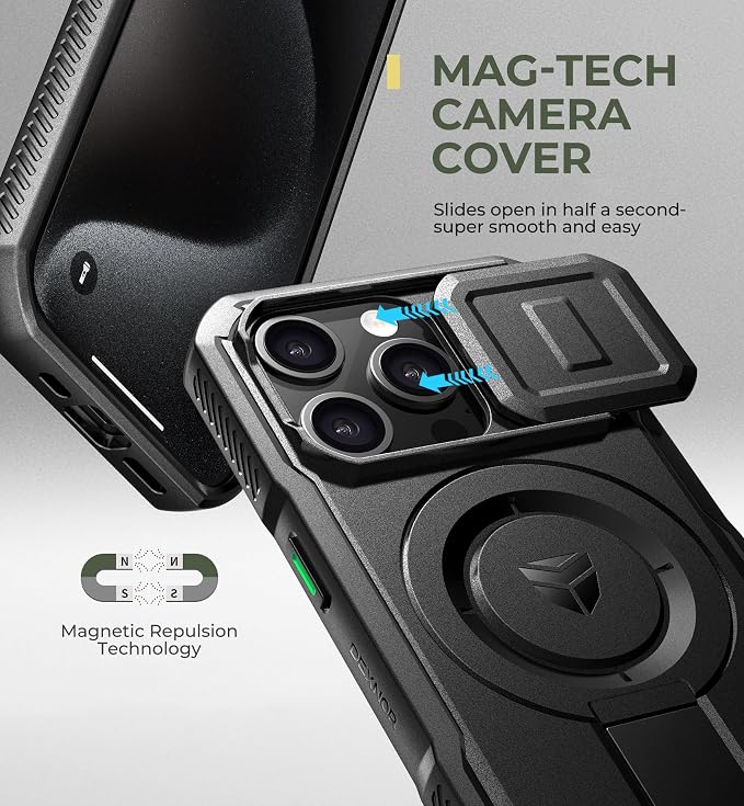 Dexnor for iPhone 15 Pro Case with Slide Camera Cover & Adjustable Kickstand, Compatible with MagSafe, Rugged Shockproof Bumper Cases Heavy-Duty Magnetic Protective Cover,6.1 inch,Black - Image 4