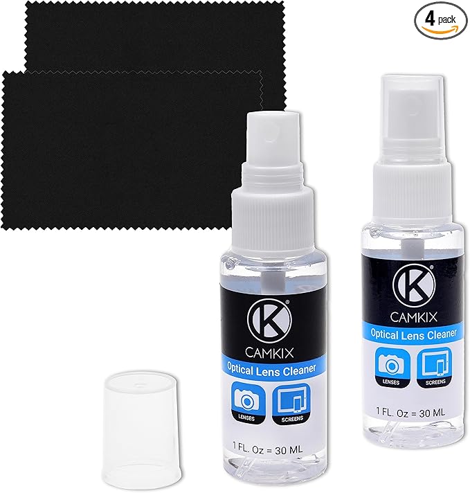 Camkix Lens and Screen Cleaning Kit - 2X Cleaning Spray 2X Microfiber Cloth - Perfect to Clean The Lens of Your DSLR and Compatible with Your Camera, Smartphone, Tablet, Notebook, etc. by CamKix