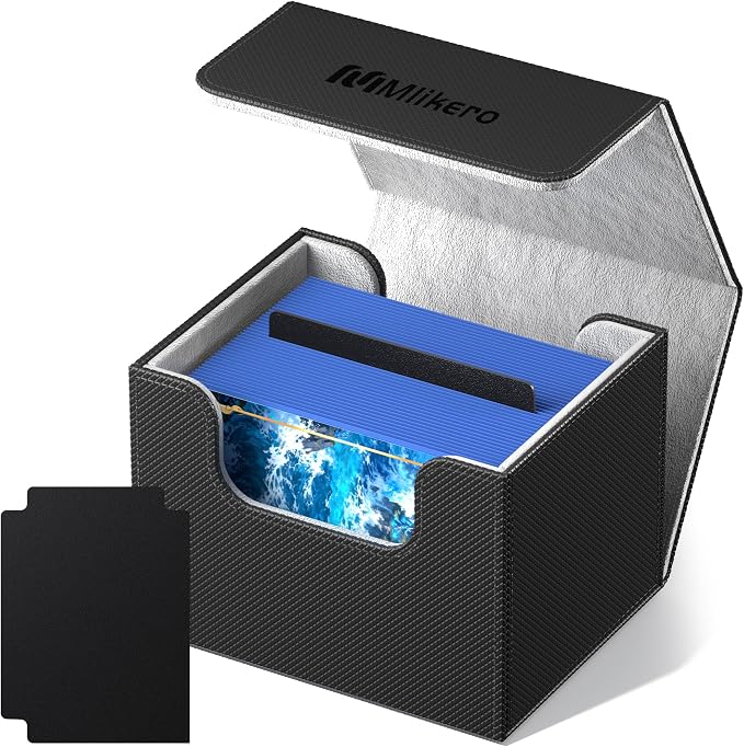 Mlikero Card Deck Box, Commander Deck Box Holds 100+ Double-Sleeved Cards with 2 Dividers, Leather Magnetic Closure Card Box Fit for MTG, TCG (Black) by Mlikero