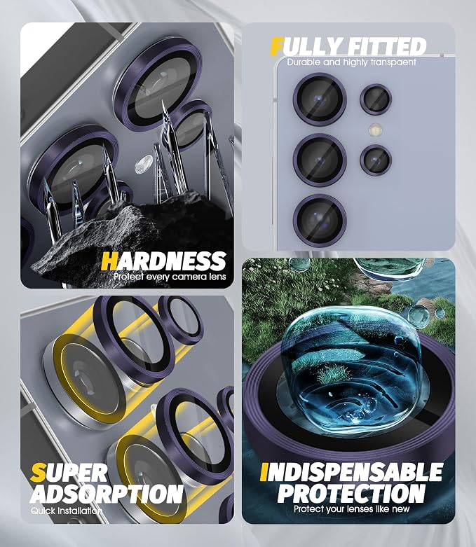 Orzero (2 Sets Camera Lens Protector for Samsung Galaxy S25 Ultra, [EZ Install] [Case-Friendly] 9H Tempered Glass CD Pattern Lens Cover, Military-Grade Shockproof, HD Clarity Anti-Glare - Purple - Image 4