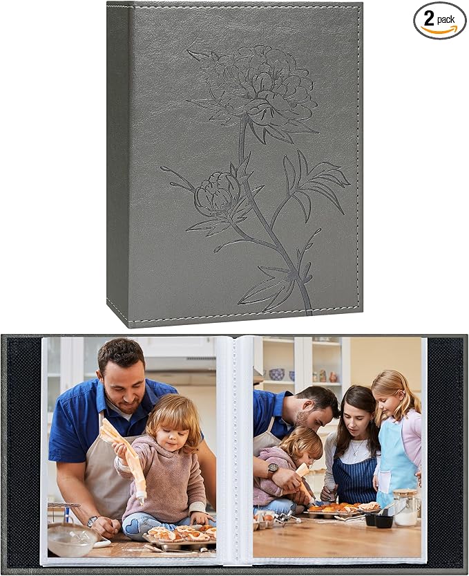 Vienrose 4x6 Photo Album 2 Pack Holds 52 Photos Each Vegan Leather | Vertical pockets, Grey, Portable, Memory album, Family Wedding Baby Travel by Vienrose