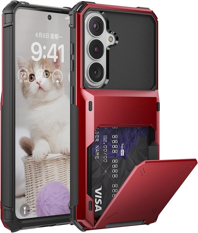 Foluu Wallet Case for Samsung Galaxy S26 with Card Holder, 5 Credit Hidden Card Slot Flip Cover Dual Layer Protective Hard PC Back & Soft TPU Bumper - Stylish Case for Galaxy S26 2026 (Red) - Image 9