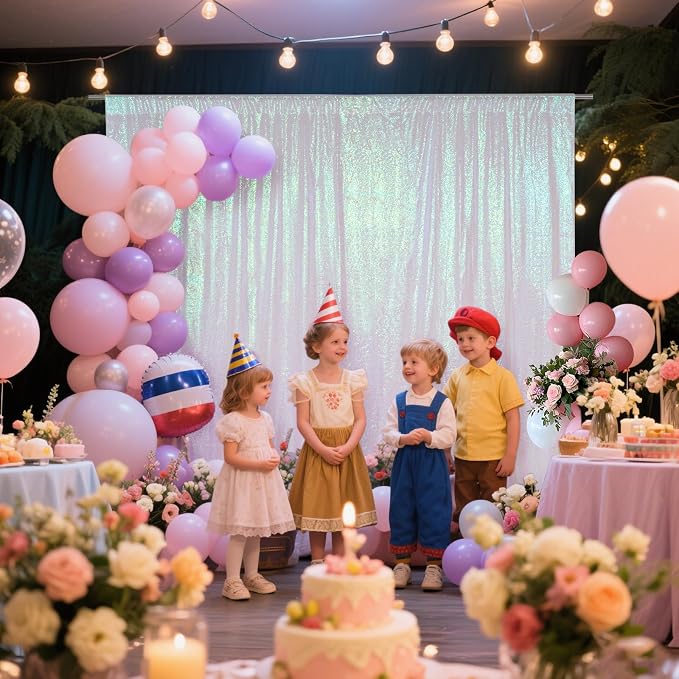 SquarePie 8x10ft Iridescent Sequin Backdrop, High Density Non-Transparent Glitter Curtain for Photography, Birthday, Wedding Party Decorations, Thick Solid Background with 4" Rod Pocket, 1 Panel - Image 2