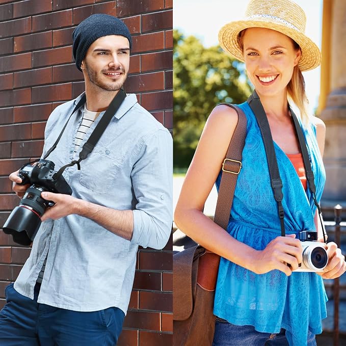 FIEIL Neck Strap Silicone Camera Straps - Padded Camera Strap, 1.5" Wide Adjustable Nylon Shoulder Strap - Compatible with Canon, Nikon, Sony, and More DSLR and Mirrorless Cameras (Black) - Image 2
