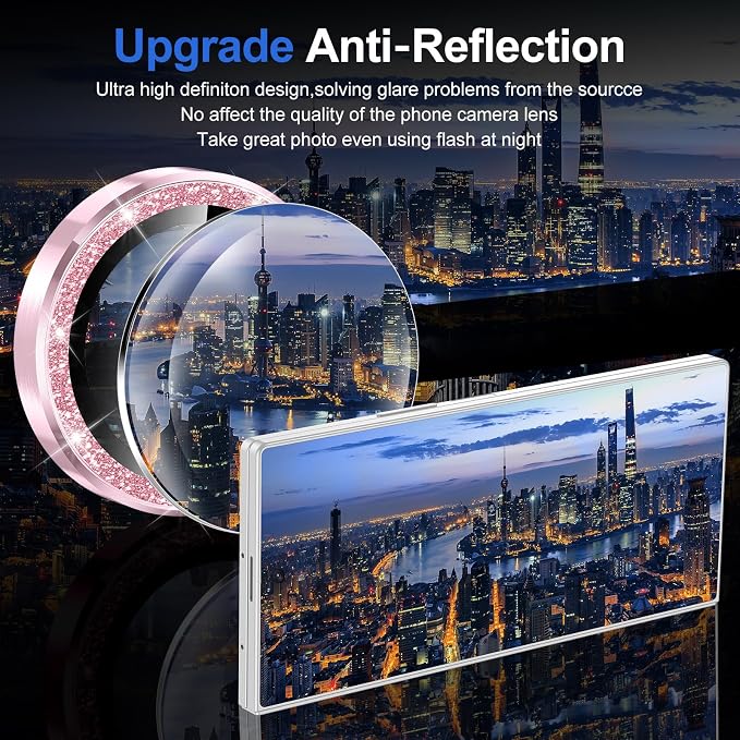 for Samsung Galaxy Z Fold 7 Camera Lens Protector, Individual Metal Ring Tempered Glass Lens Cover, [Strong Adsorption] Scratch Resistant Ultra-Thin HD Clear Lens Cover, 1 Set-Pink Sparkly - Image 4