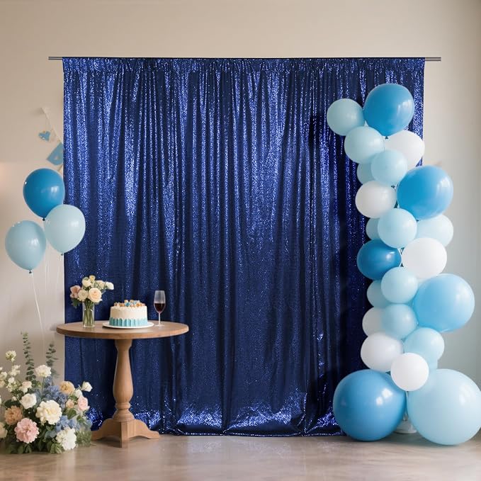 SquarePie 5x7ft Navy Blue Sequin Backdrop, High Density Non-Transparent Glitter Curtain for Photography, Birthday, Wedding Party Decorations, Thick Solid Background with 4" Rod Pocket, 1 Panel by SquarePie
