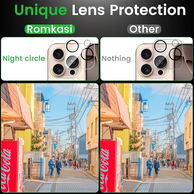 Romkasi 4 Pack Privacy Screen Protector for iPhone 16 Pro Max 6.9 Inch with 4 Pack Camera Lens Protector, Anti Spy Tempered Glass Film, Anti-Scratch, Touch Sensitive, Case Friendly - Image 5
