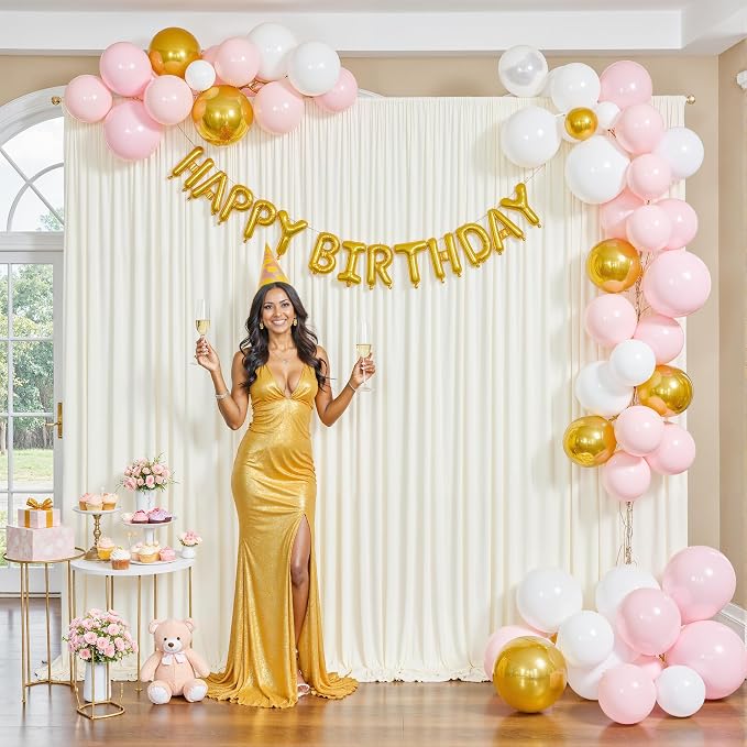 10 Panels Ivory Backdrop Curtain for Wedding Parties Wrinkle Free Ivory Photo Curtains Backdrop Drapes Fabric Decoration for Baby Shower Photography 5ft(W) x 10ft(H)" - Image 9