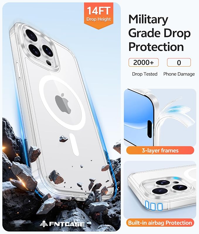 FNTCASE for iPhone 14 Pro Case, Compatible with Magsafe, Screen Protector | Anti Yellowing, Magnetic Phone Cases, 14FT Military Grade Drop Protection, Slim Shockproof Protective Cover, Clear - Image 5