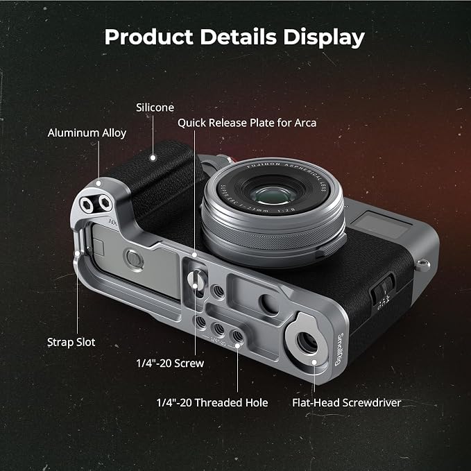 SmallRig X100VI / X100V Handgrip L-Shape Grip with Quick Release Plate for Arca, Lightweight Silicone Side Handle, Shutter Button and Hot Shoe Cover for FUJIFILM X100VI / X100V Cameras (Silver) - 4555 | with Hot Shoe Cover, Quick Release Plate for Arca... - Image 7