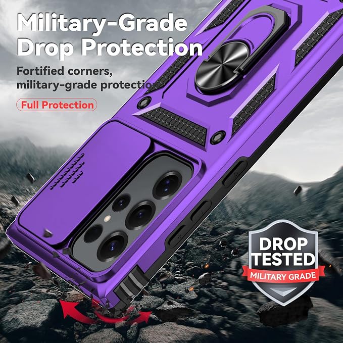 HNHYGETE for Samsung Galaxy S25 Ultra Case with Screen Protector: [Military Grade 20ft. Drop Tested] Slide Camera Cover Ring Shockproof Protective Phone Case for - Galaxy S25 Ultra (Purple) - Image 3