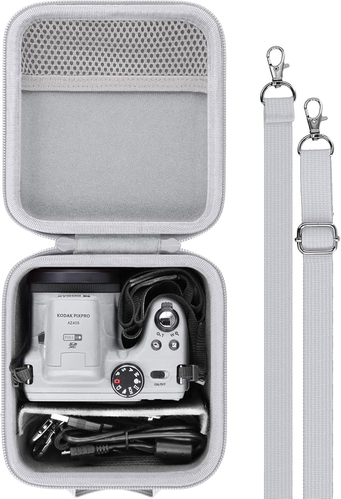 Case for KODAK PIXPRO AZ653/AZ401/AZ405/AZ425/AZ528 Digital Camera | Protective Storage Box, Portable Carrying Box, Smooth Zipper, Travel-ready, Shoulder Strap Covenient to Carry, White Case by Baval