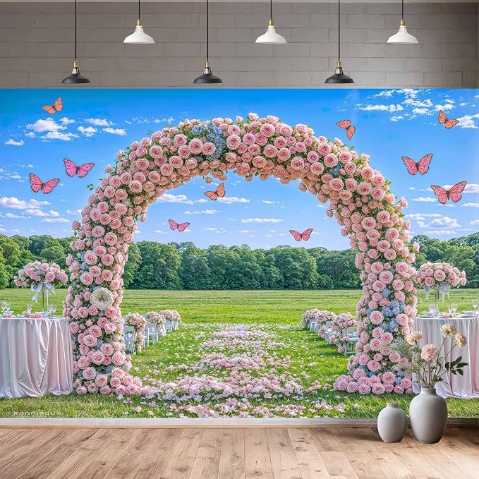 20X10ft Pink Lavender Wedding Backdrop Bridal Shower Rose Flower Photography Background Romantic Floral Garland for Girl Woman Wedding Bridal Party Backdrops Wall Photo Studio Shoot - Image 4