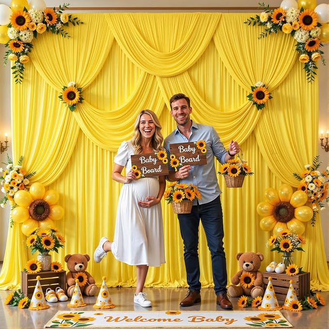 10 Panels Yellow Backdrop Curtains for Wedding Party Wrinkle Free Backdrops Curtain Drapes Fabric Decorations Photo Back Drop Cloth for Baby Shower Photography Stage Reception 50ft(W) x 12ft(H) - Image 3