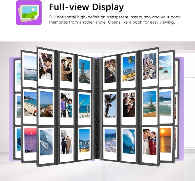 432 Pockets 2x3 In Photo Album for Polaroid & Instax Mini Pictures, Purple | Large Capacity, Acid-Free Black Pages, Durable Hard Cover, Elastic Band Closure for Secure Storage Everyday Instant Photos - Image 8
