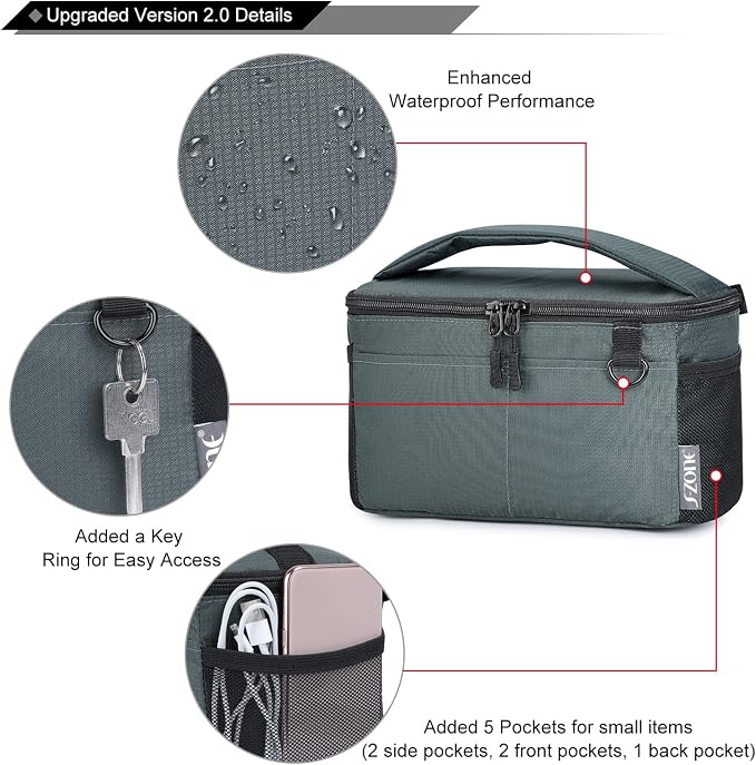 S-ZONE Water Resistant Camera Insert Bag with Sleeve Camera Case | Thicker Padding,Detachable Dividers,Fits in Backpack or Messenger Bag - Image 2