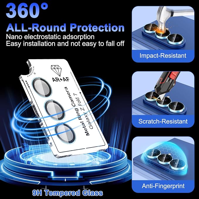 Meshine for Samsung Galaxy Z Fold 7 Camera Lens Protector,Scratch Proof,Strong Adsorption,9H Hardness with Metal Ring Camera Cover,Ultra Thin Case Friendly, Accessories Lens Protector,Blue - Image 3