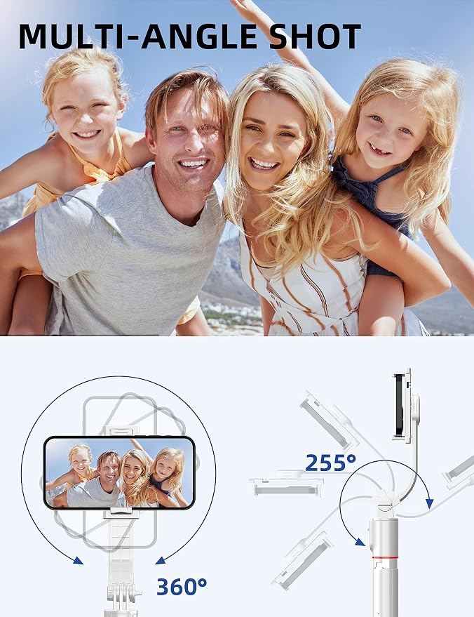 SelfieShow Phone Tripod & Selfie Stick, 41" Extendable Travel Tripod Stand with Detachable Remote, 360 Rotation, Compatible with iPhone/Samsung/GoPro & More (White) - Image 7