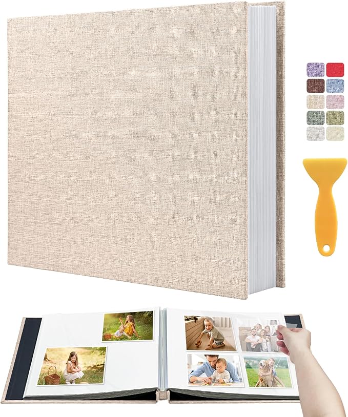Super Large Photo Album Self Adhesive Scrapbook Album for 8×10 10×12 and Bigger Pictures DIY Magnetic Linen Cover Album 80 Sheets/160 Pages for Birthday Women Mom Wedding Baby Family Gifts by HenPisen