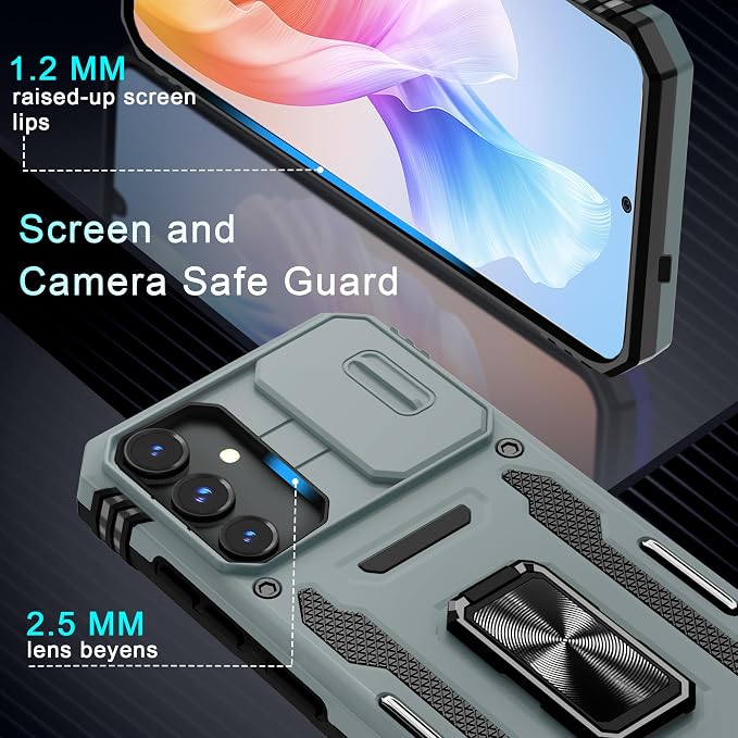 DEERLAMN Case for Samsung Galaxy S25 Plus/S24 Plus 6.7-Inch with Slide Camera Cover+Screen Protector(1 Pack), Rotated Ring Kickstand Military Grade Shockproof Protective Cover-Grey - Image 6