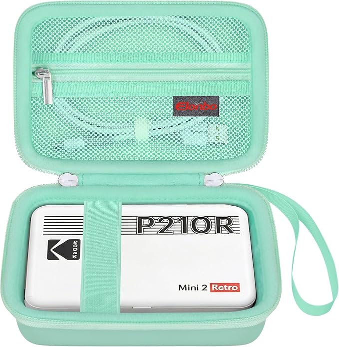 Elonbo Carrying Case for KODAK Mini 2 Retro 2x3 Portable Photo Printer | Bluetooth Smartphone Instant Color Printer Hard Travel Protective Bag, Mesh Pocket fits Cartridge Photo Paper Sheets, Green by Elonbo