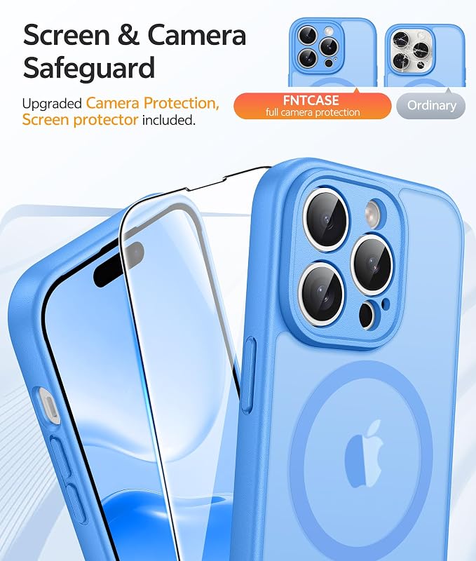 FNTCASE for iPhone 14 Pro Case, Compatible with Magsafe, Screen Protector | Full Camera Protection, Translucent Matte, 14FT Military Grade Drop Proof, Shockproof Protective Phone Cover, Ice Blue - Image 4