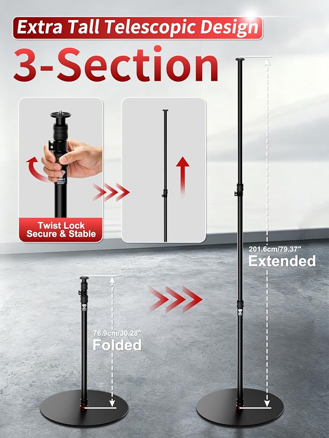 IFOOTAGE Cobra RB-A500,79" Round Base Monopod,Heavy-Duty Floor Stand with Weighted Base, Adjustable Height, Light Stand for Studio, Base Diameter: 50 cm / 19.7 in - Image 3