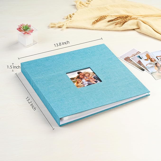 Mublalbum 12x12 Inch 3 Ring DIY Scrapbook Photo Album 80 Pages, Blue | 3 Ring Binder Scrapbook, Linen Cover, 40 Plastic Sleeves 80 Pages, Memory Book for Wedding, Baby, Family, DIY Projects - Image 2