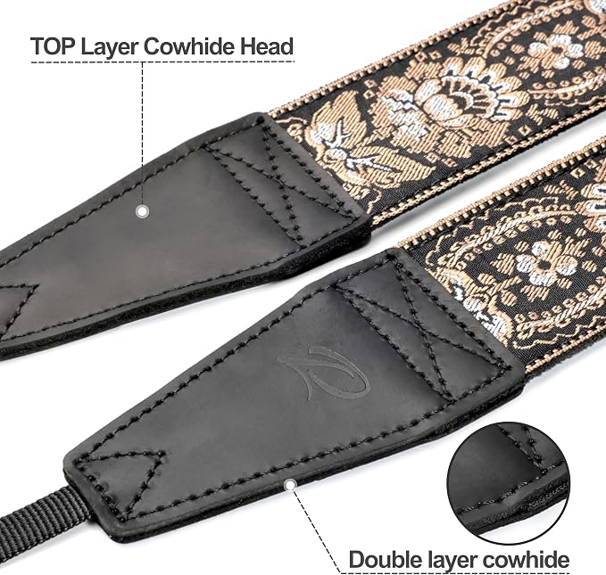 Padwa Lifestyle Camera Strap - 2" Full Grain Leather Ends Camera Straps for Photographers, Vintage Embroidered Cotton Weave Soft Suede Fabric Padded Strap Quick Release fits All Cameras - Image 2