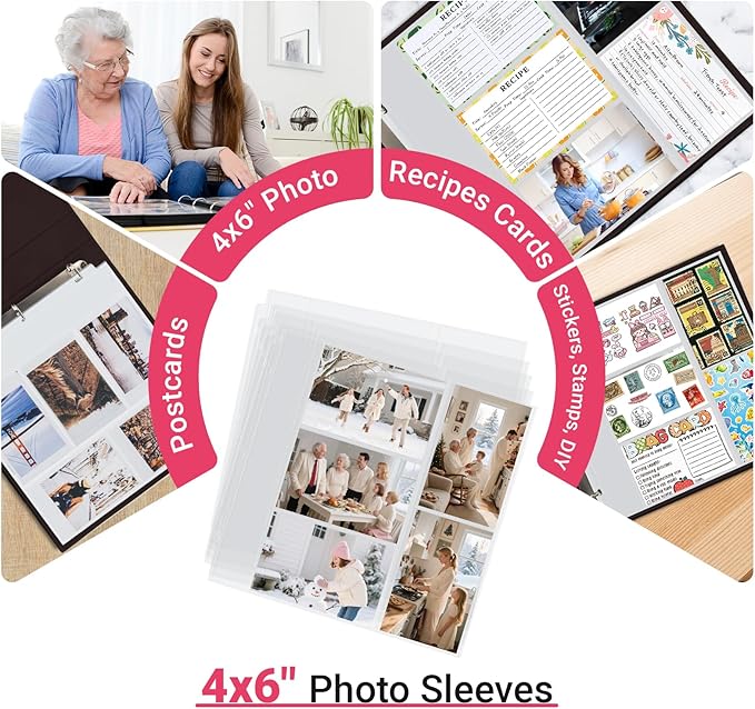 Oversized Photo Album Refill Pages 12x12, Mixed 4x6 Photo Sleeves for 3 Ring Binder, D-Ring Scrapbook Album, Wedding Family Anniversary Baby Travel Book, 20 Acid-Free Page Protectors with 200 Pictures - Image 5