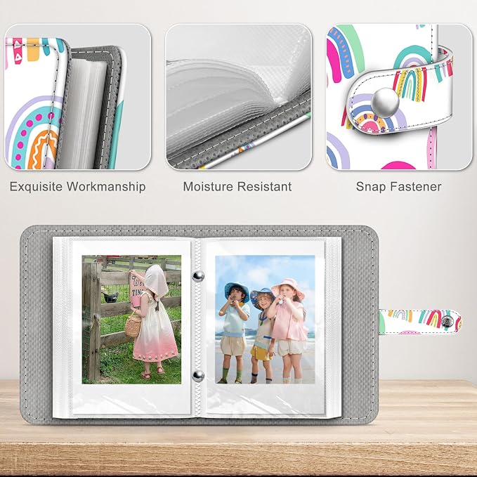 Fintie Mini Photos Album Book for 2x3 Inch Films - 52 Pockets Small Albums | For Fujifilm Instax Mini, Polaroid Hi-Print Pictures, Portable Kpop Photocard Holder, Travel Memory Book, Dreamy Rainbow - Image 4