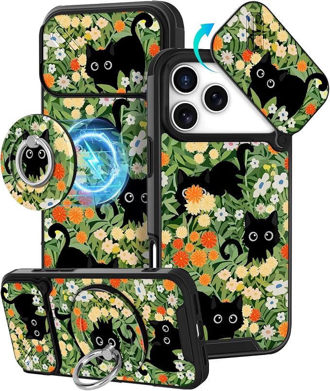 Buleens for iPhone 17 Pro Max Case 6.9 Inch - with Ring Stand & Camera Cover Aesthetic Cute Designed Women Girls Girly Flowers Floral Pretty Phone Case for iPhone 17 Pro Max Compatible with Magsafe by Buleens