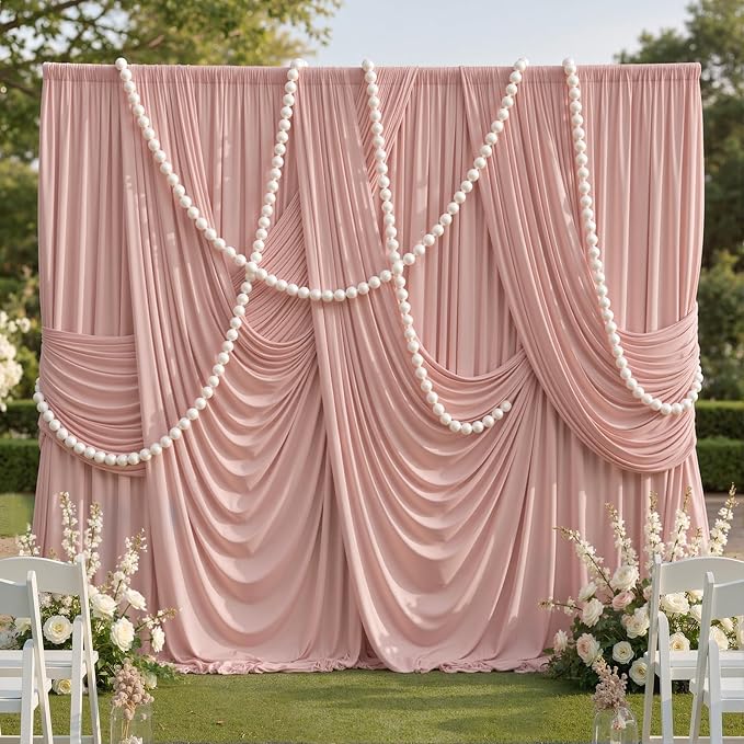 30x10ft Wrinkle Free Dusty Pink Backdrop Curtains for Parties, 6 Panels 5x10ft Silky Polyester Photo Backdrop Drapes Back Drop Cloth Drapery for Wedding Birthday Photography Background by CO-AVE