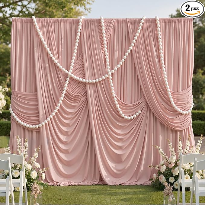 10x10ft Wrinkle Free Dusty Pink Backdrop Curtains for Parties, 2 Panels 5x10ft Silky Polyester Photo Backdrop Drapes Back Drop Cloth Drapery for Wedding Birthday Photography Background by CO-AVE