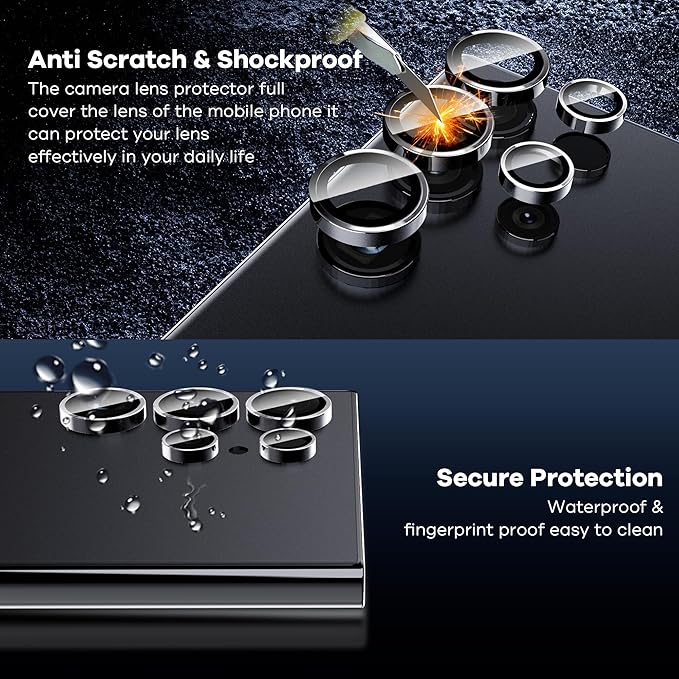 AACL 3-Pack for Samsung Galaxy S24 Ultra Screen Protector Tempered Glass | with 1 Pack Individual Alloy Ring for S24 Ultra Camera Lens Protector [Fingerprint Unlock][9H][Case Friendly] - Image 5