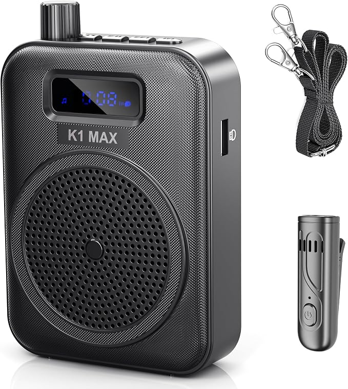 Wireless Voice Amplifier for Teachers, Bluetooth Lavalier Mic | Portable mini speaker & rechargeable voice amplifier for classroom teachers, meetings, yoga, speeches & tour guides by Sunnymark