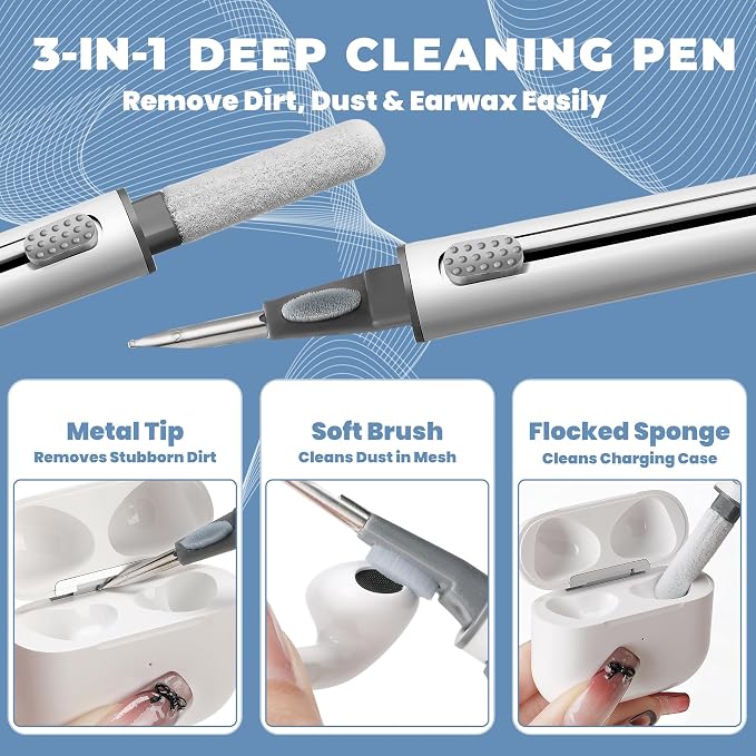 Upgraded for Airpod Cleaner Kit (81 PCS), Multi-Tool with Cleaning Pen, Putty & Swabs, Removes Earwax & Dust, Compatible with AirPods Pro 2 3, Earbud, Headphones, Phone & Charging Port, White - Image 3