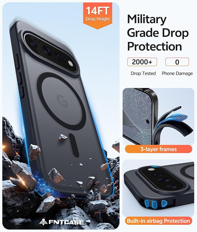 FNTCASE for Google Pixel 11 Pro Case / Pixel 11 Case, with Screen Protector | Fit for Magsafe, Translucent Matte, 14FT Military Grade Drop Protection, Shockproof Protective Phone Cover, Black - Image 6