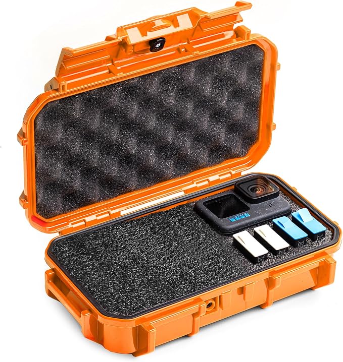 Evergreen Dry Box Tech Organizer – For Camera, Cables, Hard Drives, Memory Cards, Keys, Compatible with GoPro, Airtags (Medium, PROFoam, Orange) by EvergreenCases