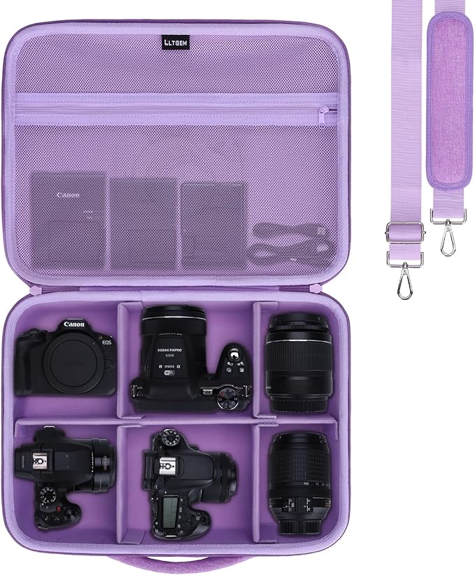 Large Camera Case Bag for Canon/Sony/Nikon Camera and Multiple Lens Purple | Hard Travel Carrying Case Bag for Canon/Sony/Nikon DSLR SLR Mirrorless Camera and Multiple Lens with 5 Dividers by LTGEM