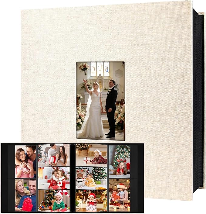 Aevdor Large Capacity 4x6 Photo Album, 1000 Photos, Linen Cover, Beige | Black Inner Pages, 3 Horizontal and 2 Vertical Pockets per Side, Front Photo Window, Family, Wedding & Travel Memories by Aevdor