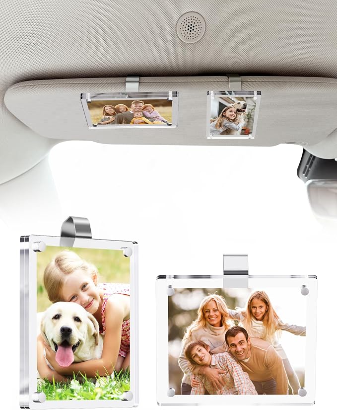 2Pcs 3"x3.5" Magnetic Car Visor Photo Holders - Strong Clip-on Picture Frames for Sun Visor - Personalized Photo Display for Family, Pets & Memories - Car Accessories Christmas Gift with Secure Clips. by ESVNE