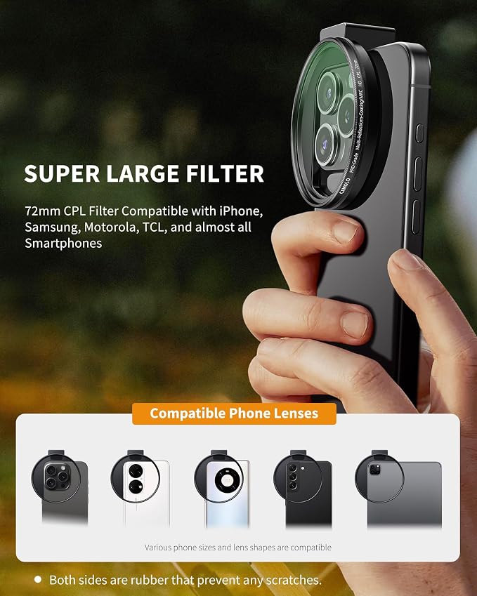 CPL Filter for Phone, 72mm Camera Polarized Lens Polarizing Filter with Metal Cold Shoe Phone Clip Compatible with iPhone 17 16 15 14 13 12 11 X XS Plus PRO Max Samsung Galaxy Motorola Pixel - Image 3