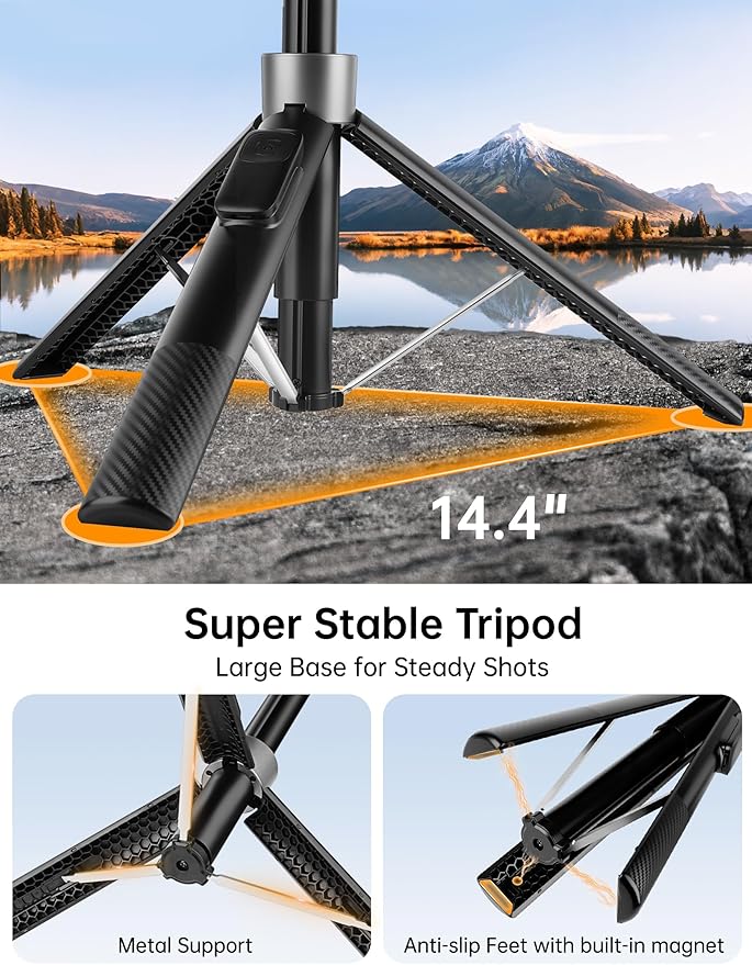 70" Magnetic Phone Tripod, Selfie Stick Tripod for iPhone MagSafe & Camera | Rechargeable Remote & 2 in 1 Magnetic Holder, 360° Rotatable Portable Cell Phone Stand for Travel Vlog Video Recording - Image 6