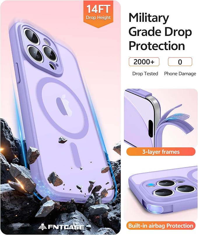 FNTCASE for iPhone 13 Pro Max Case, Fit for Magsafe, Full Camera Protection | Translucent Matte Magnetic Phone Back, 14FT Military Grade Drop Proof, Slim Shockproof Protective Cover, Light Purple - Image 4