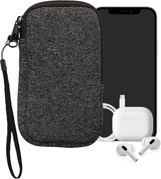 kwmobile Universal Phone Pouch Size XL - 6.7/6.8" - Neoprene Smartphone Pouch with Zip - Water-Repellent Mobile Phone Case - Sleeve in Anthracite/White - Image 8