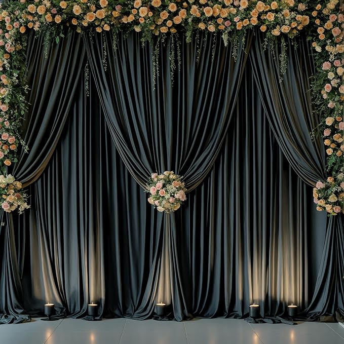 4 Panels Black Backdrop Curtains for Wedding Party Wrinkle Free Backdrops Curtain Drapes Fabric Decorations Photo Back Drop Cloth for Baby Shower Photography Stage Reception 20ft(W) x 12ft(H) - Image 9