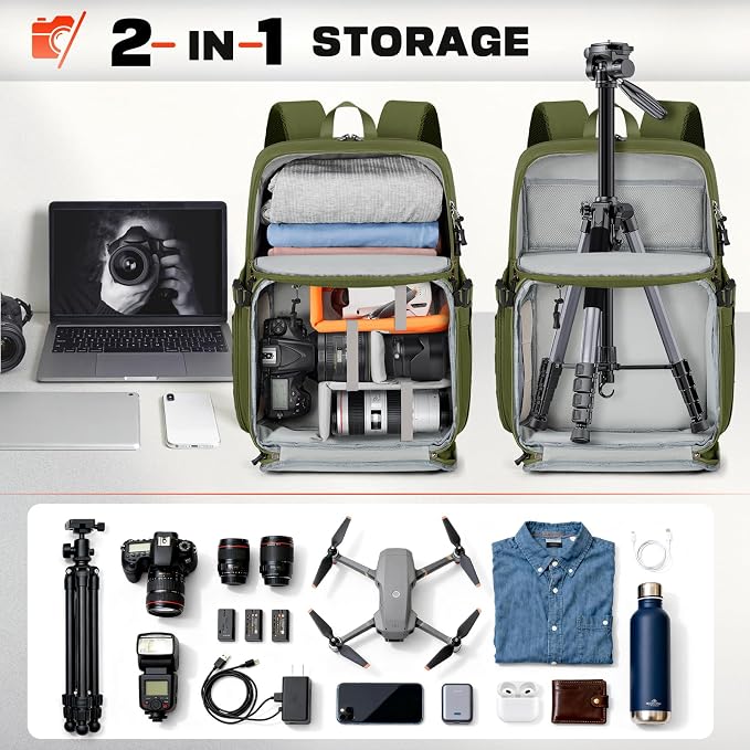 RAINSMORE Camera Backpack, DSLR/SLR/Mirrorless Camera Bag for Photographers | 15.6 Inch, Waterproof Tactical Photography Backpack Case, with Rain Cover & Tripod Holder - Image 3