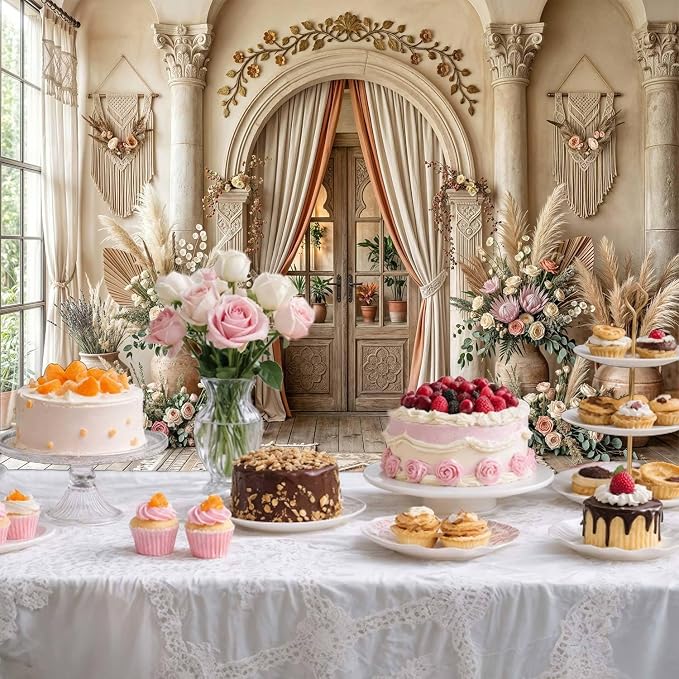 10X6.5ft Boho Floral Wedding Backdrop Retro Elegant Flowers Wall Photography Background Beige Vintage Wedding Bridal Shower Mother's Day Event Party Home Art Decor Portrait Photoshoot Props - Image 6